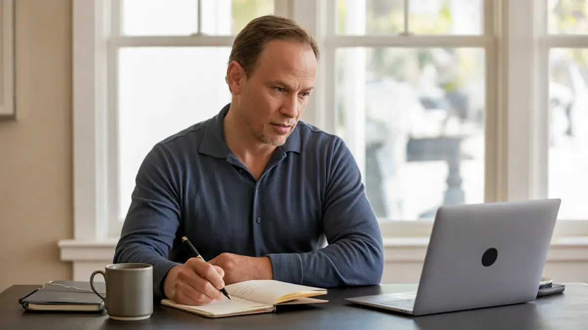 Man writing a list of questions at his desk