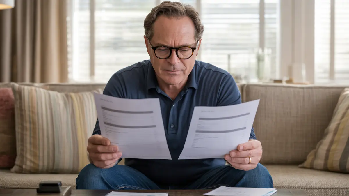Man comparing two lab reports on a coffee table