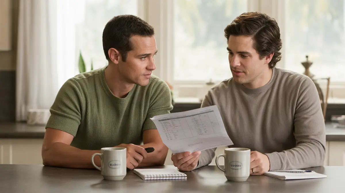 Couple reviewing a lab report at a kitchen table
