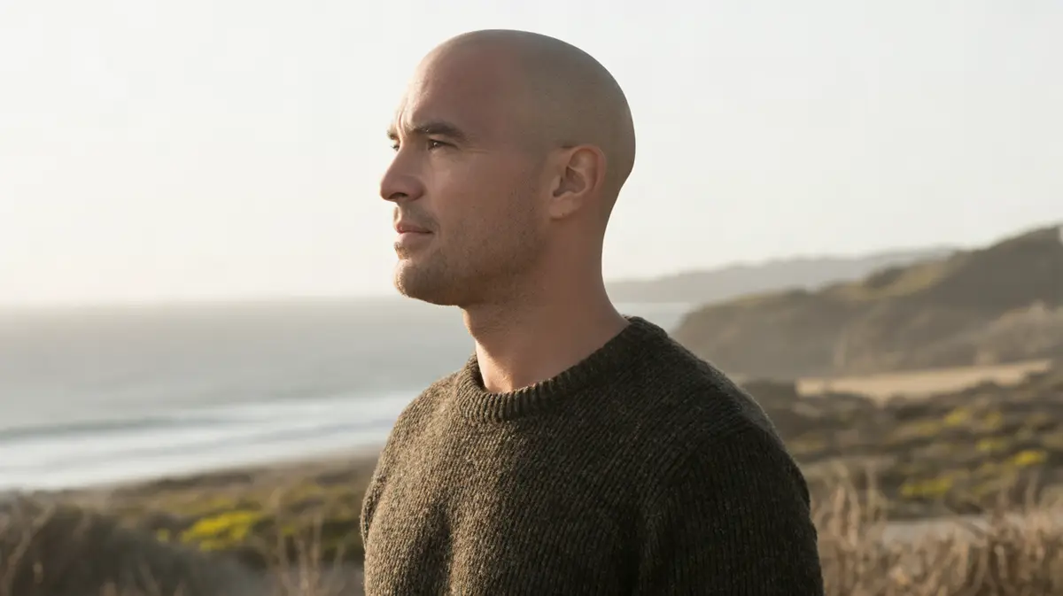 Man in profile on a coastal bluff at golden hour