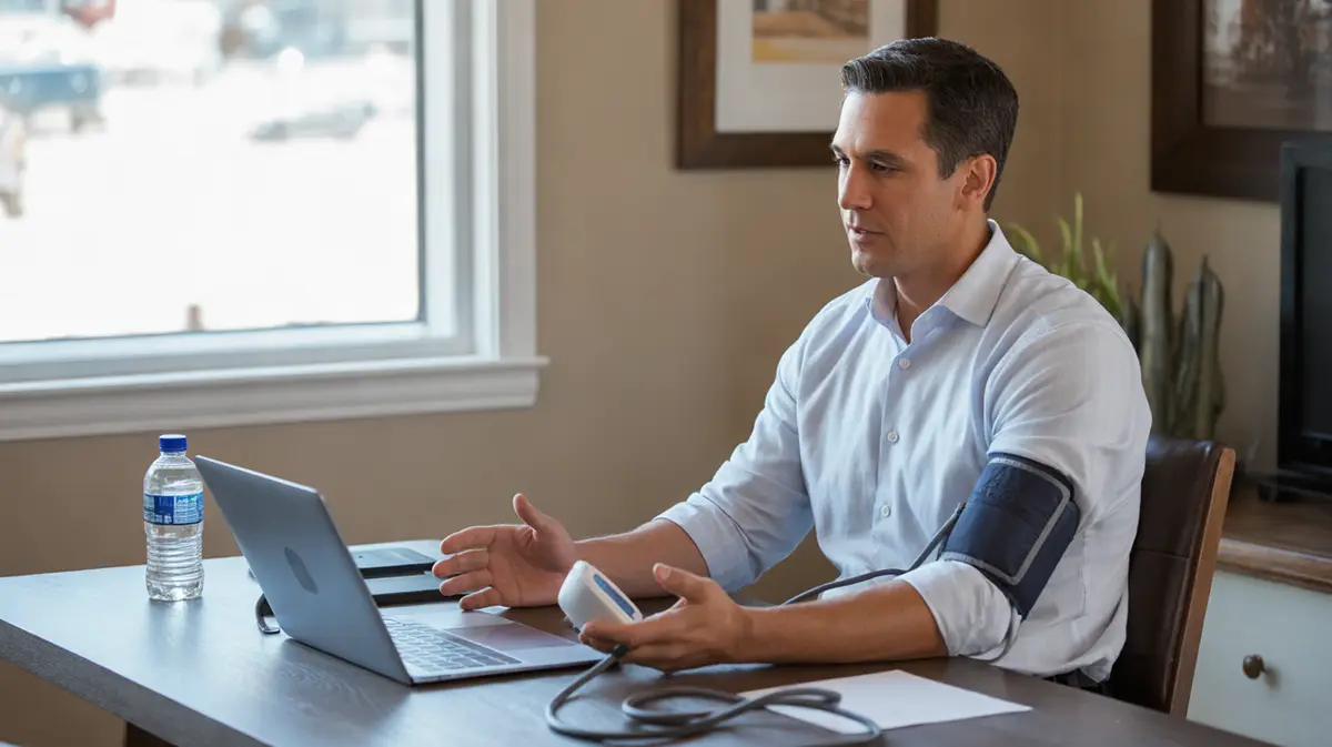 Man on a video call at a home office desk