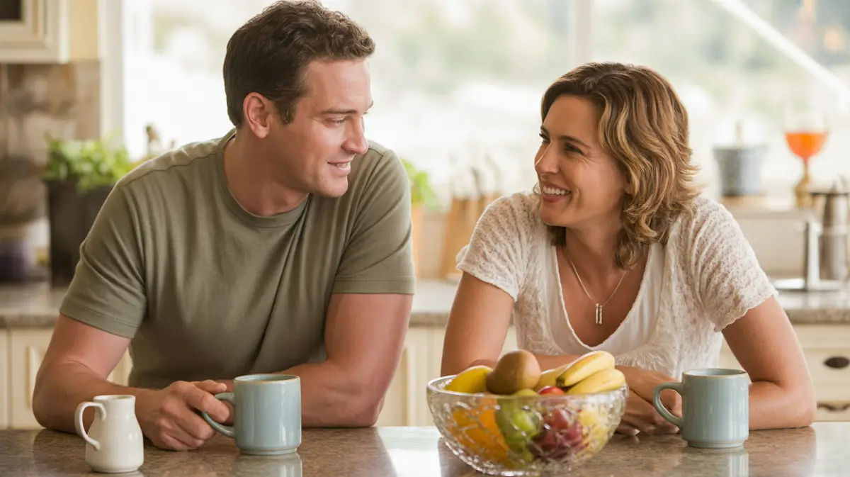 Couple sharing a relaxed weekend breakfast in a kitchen