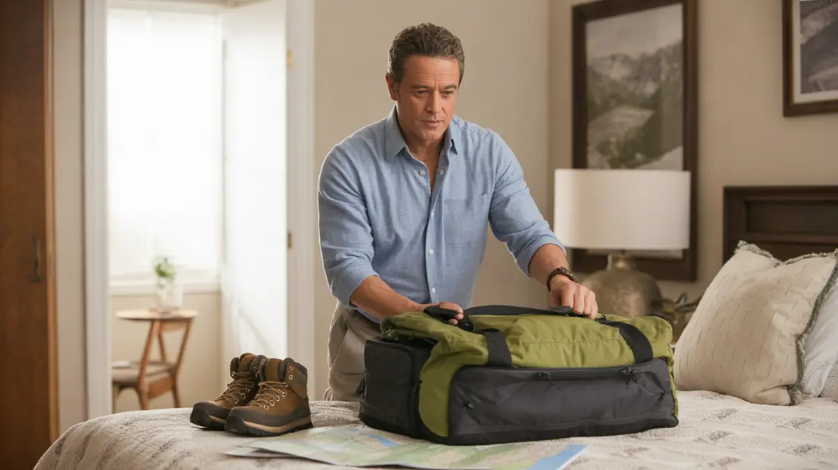 Man packing a weekend bag for a trip