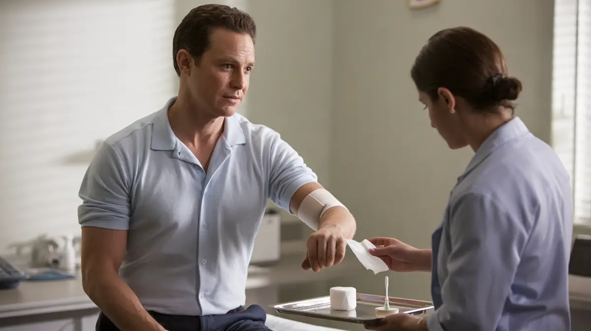 Man on an exam table in a bright clinic room