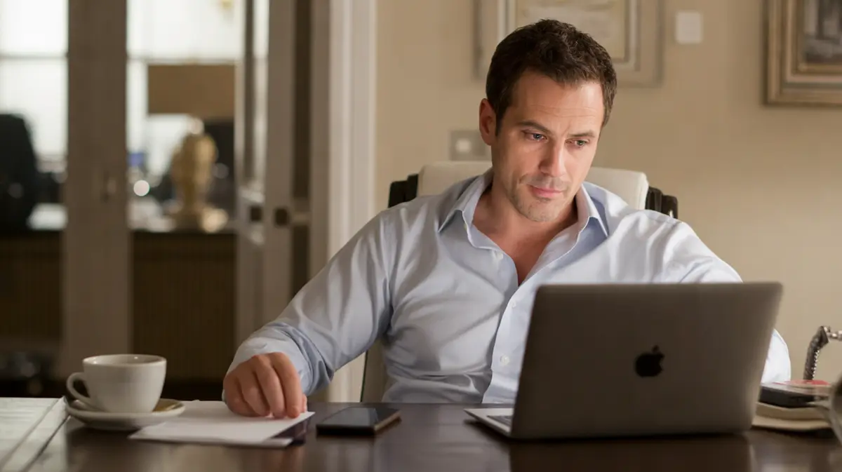 Man working late at night in a dim home office