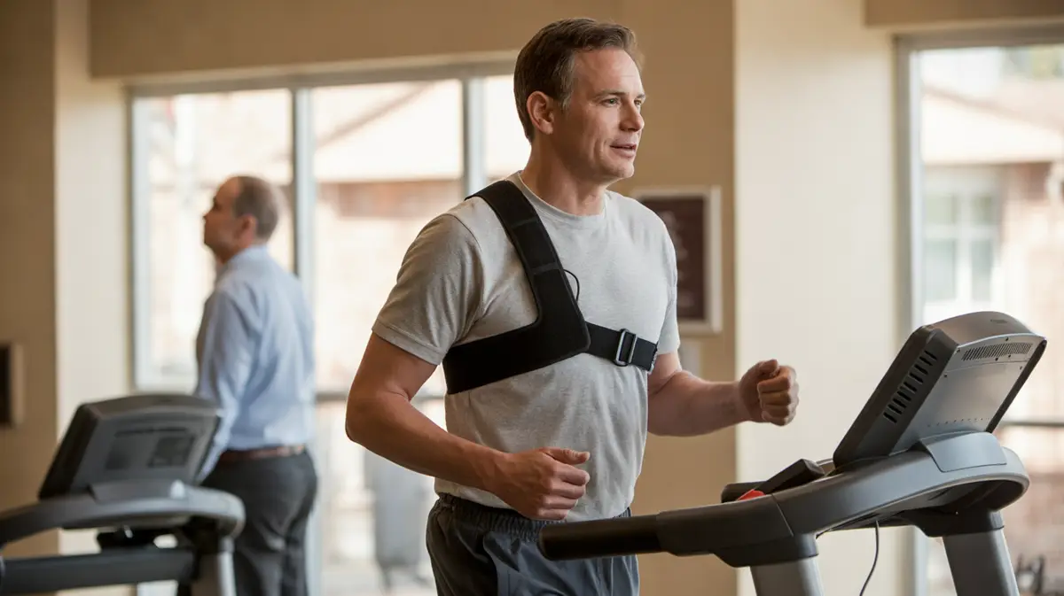 Man walking on a treadmill in a rehab gym