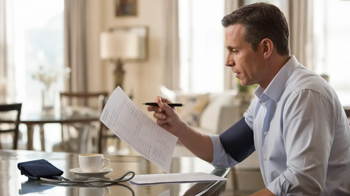 Man reviewing a lab report at his dining table