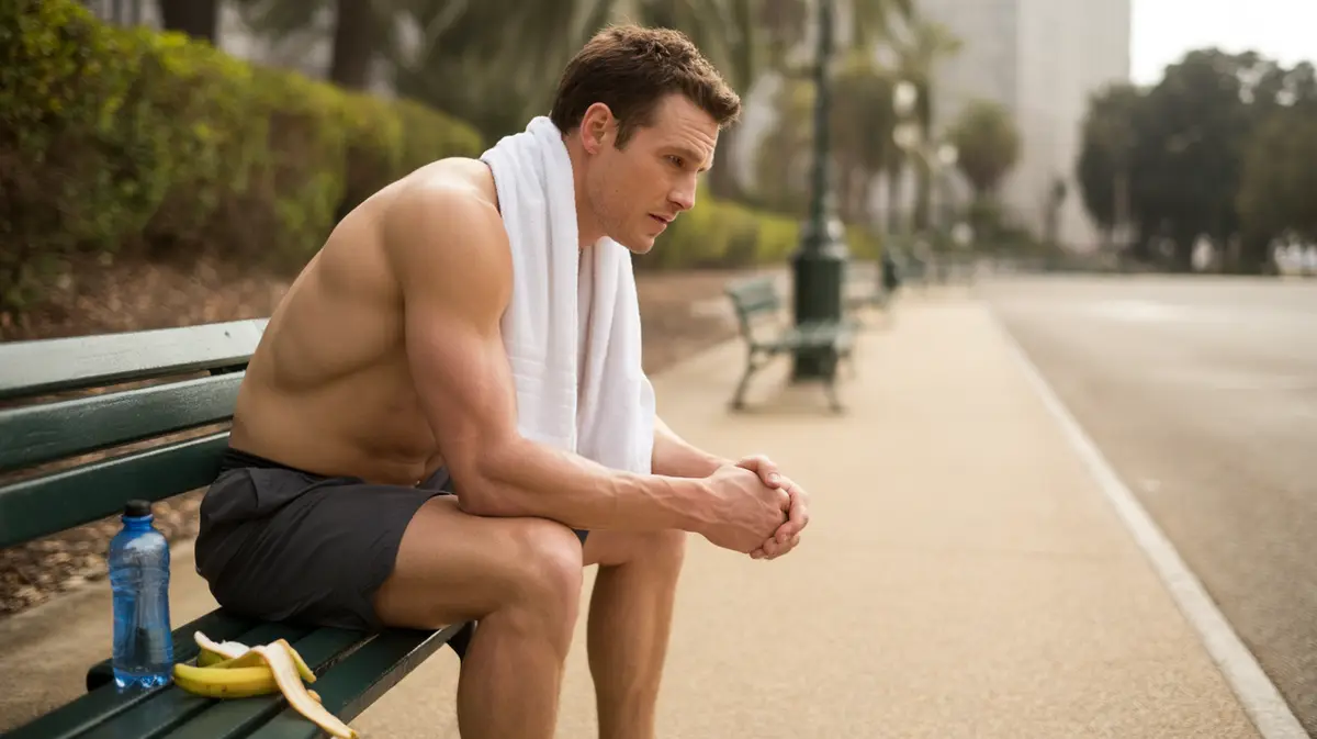 Tired runner resting on a park bench at dawn