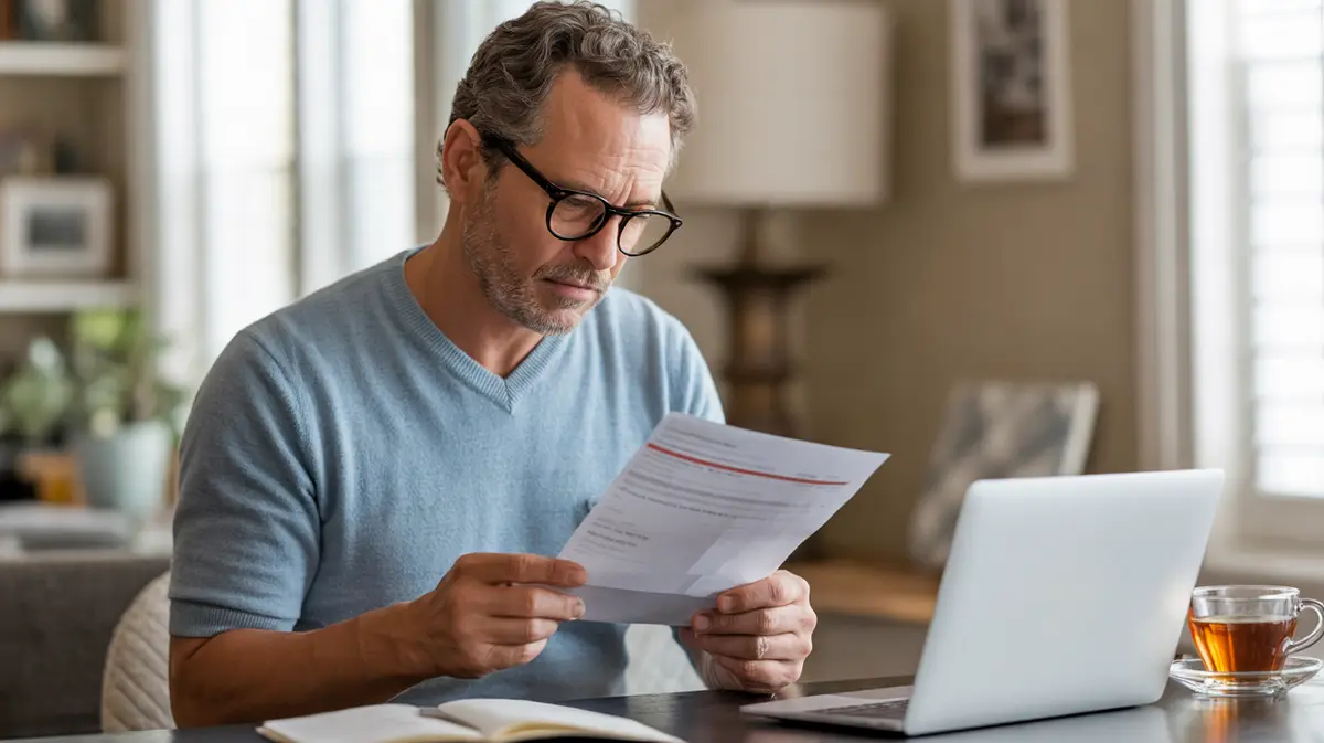 Man reading a health plan letter at his home desk
