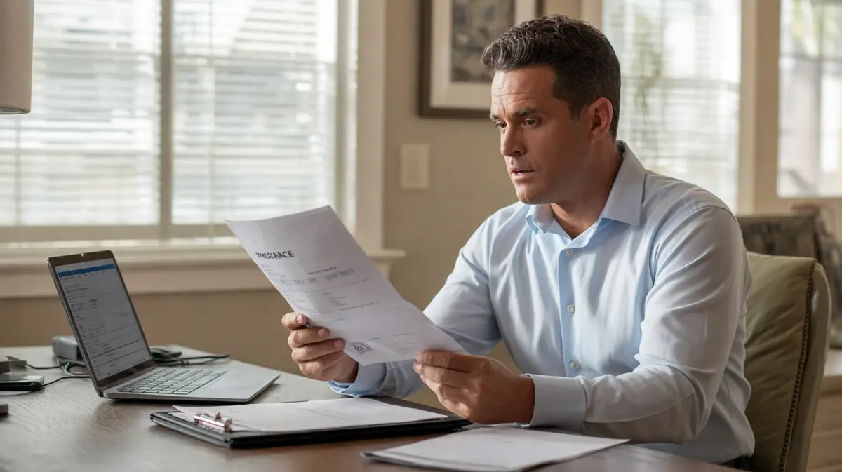Man at a home desk reviewing an insurance letter