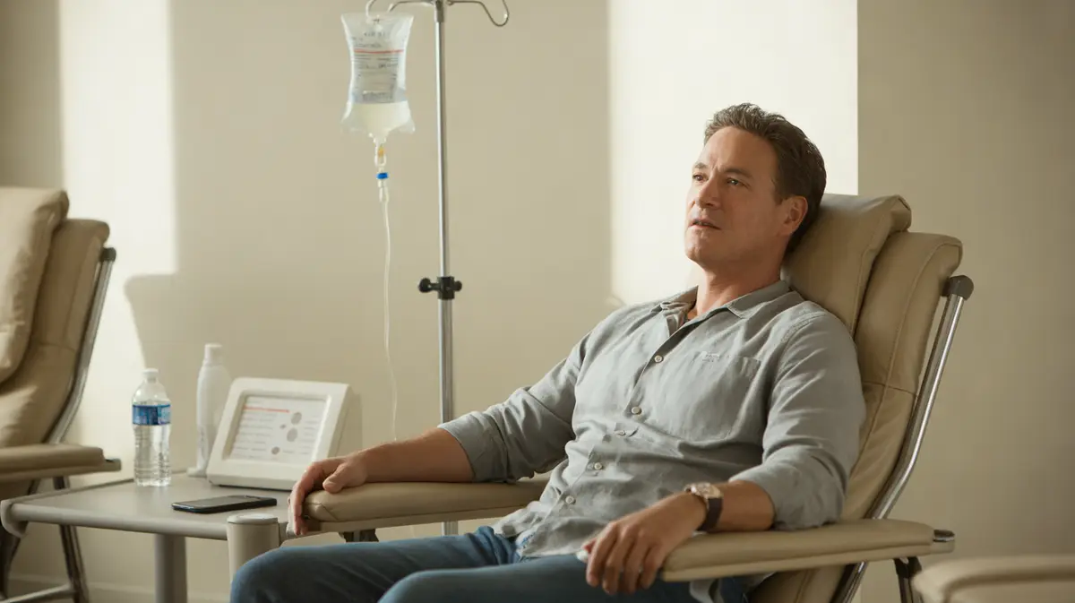 Man relaxing in a recliner during an IV infusion