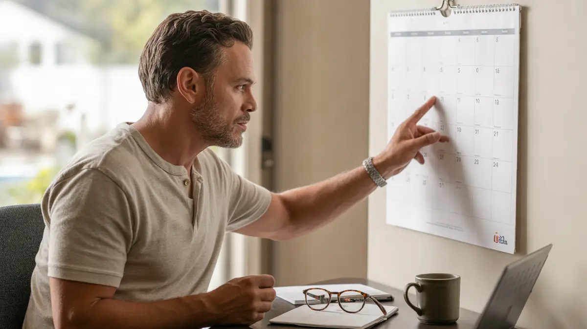 Man checking a calendar in his home office