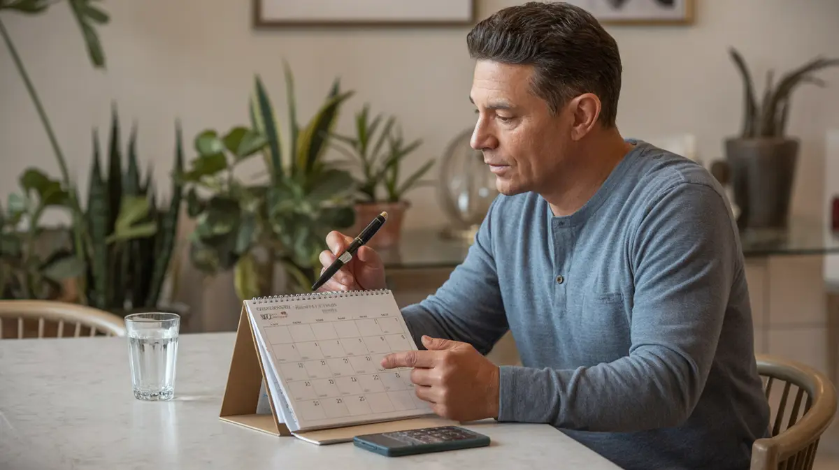 Man planning six months ahead at his dining table