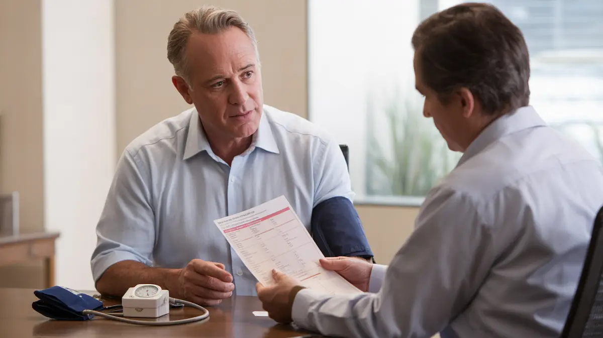 Older man reviewing his medication list in a consultation room