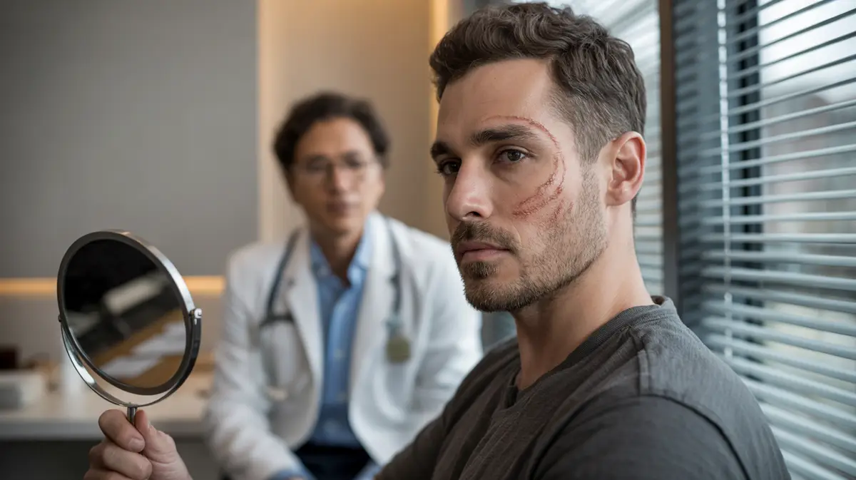 Man with mild cheek scarring looking toward a window