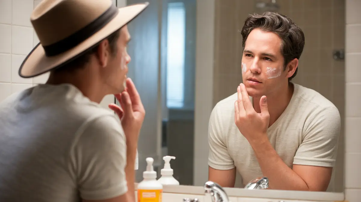 Man checking his skin in a mirror after a chemical peel