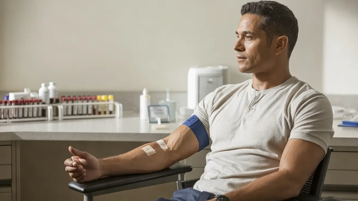 Man with a bandage on his arm after a blood draw
