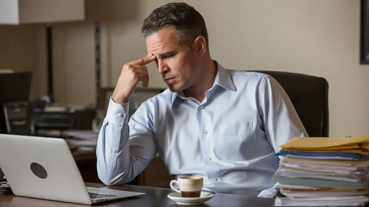 Tired man in his forties at his office desk