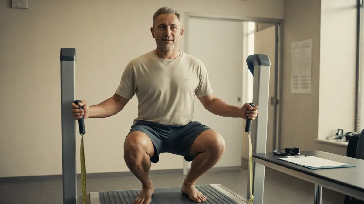 Man in his fifties standing on a body composition analyzer