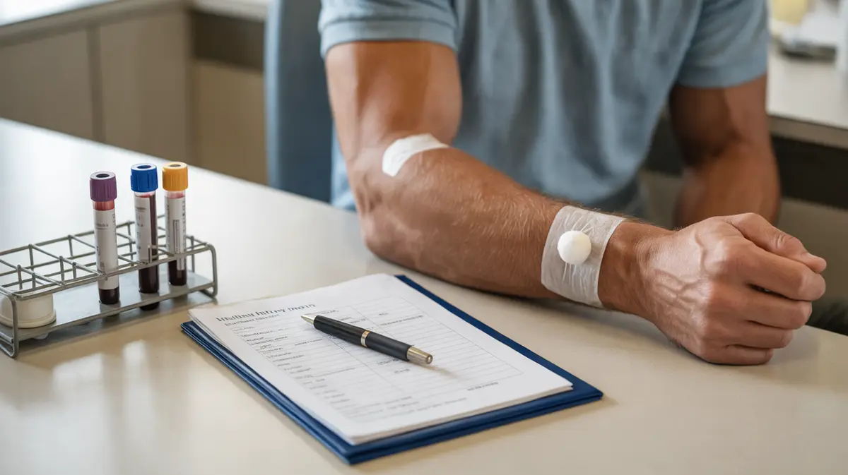 Blood tubes and a health history form on a clinic counter