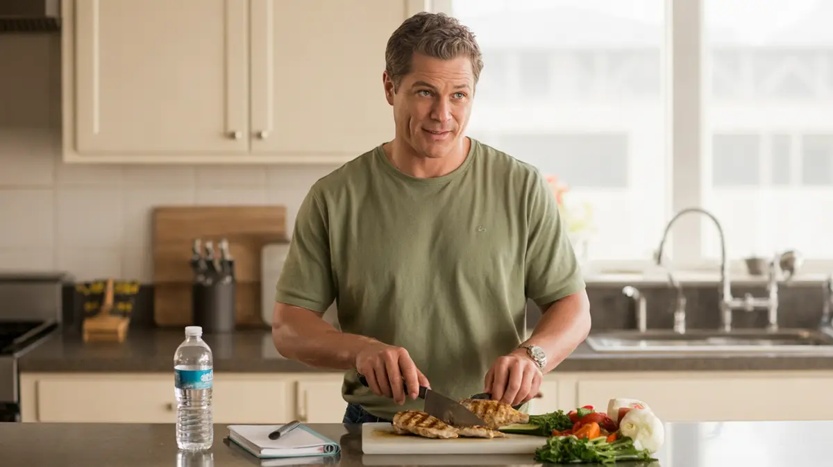 Man in his forties preparing a healthy lunch at home