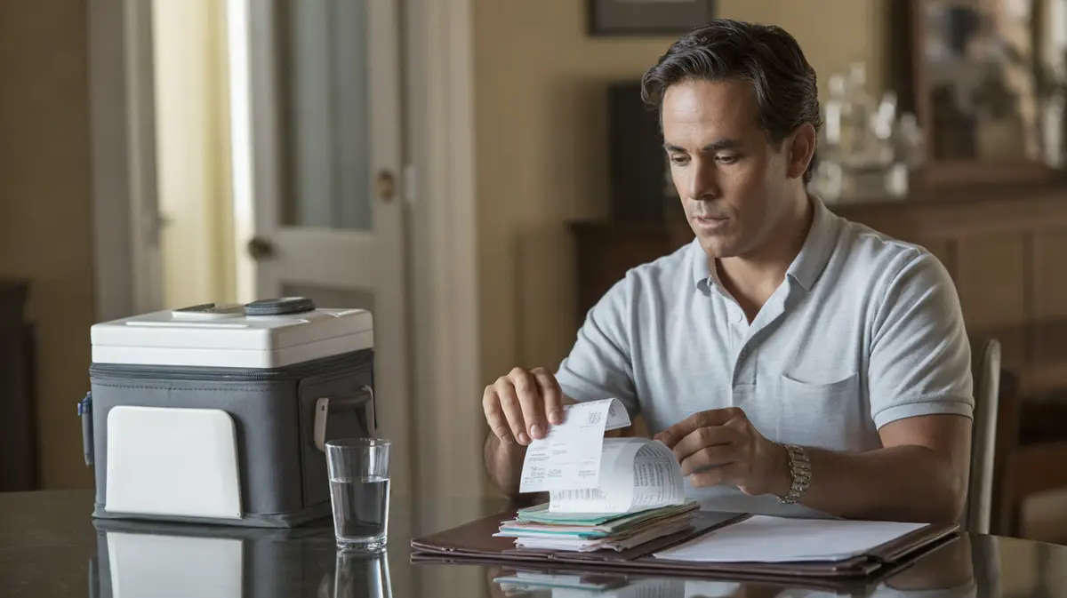 Man organizing records and lab printouts at home