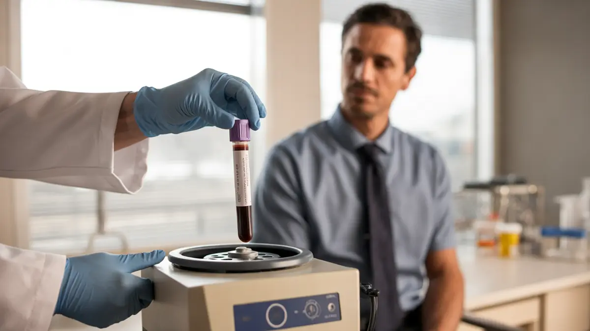 Blood sample being placed in a clinic centrifuge
