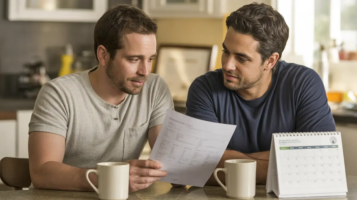 Couple reviewing lab results at a kitchen table