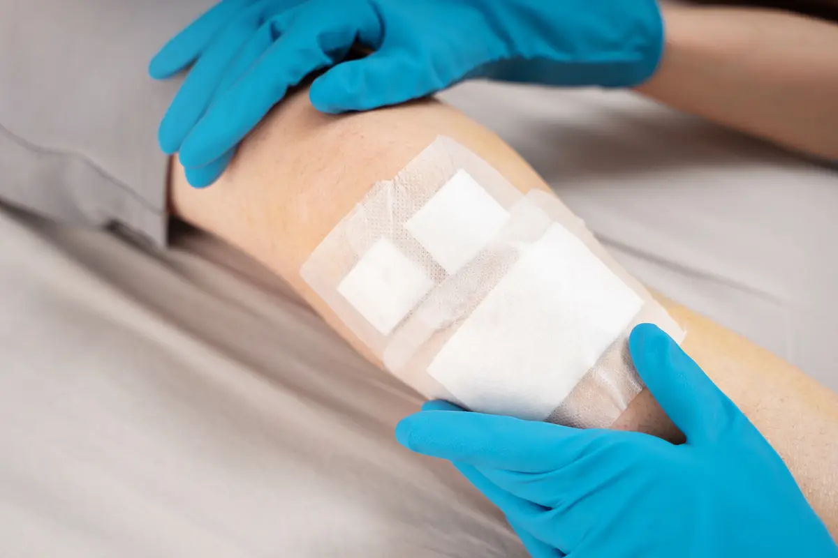 Bandage placed on an arm after a blood draw
