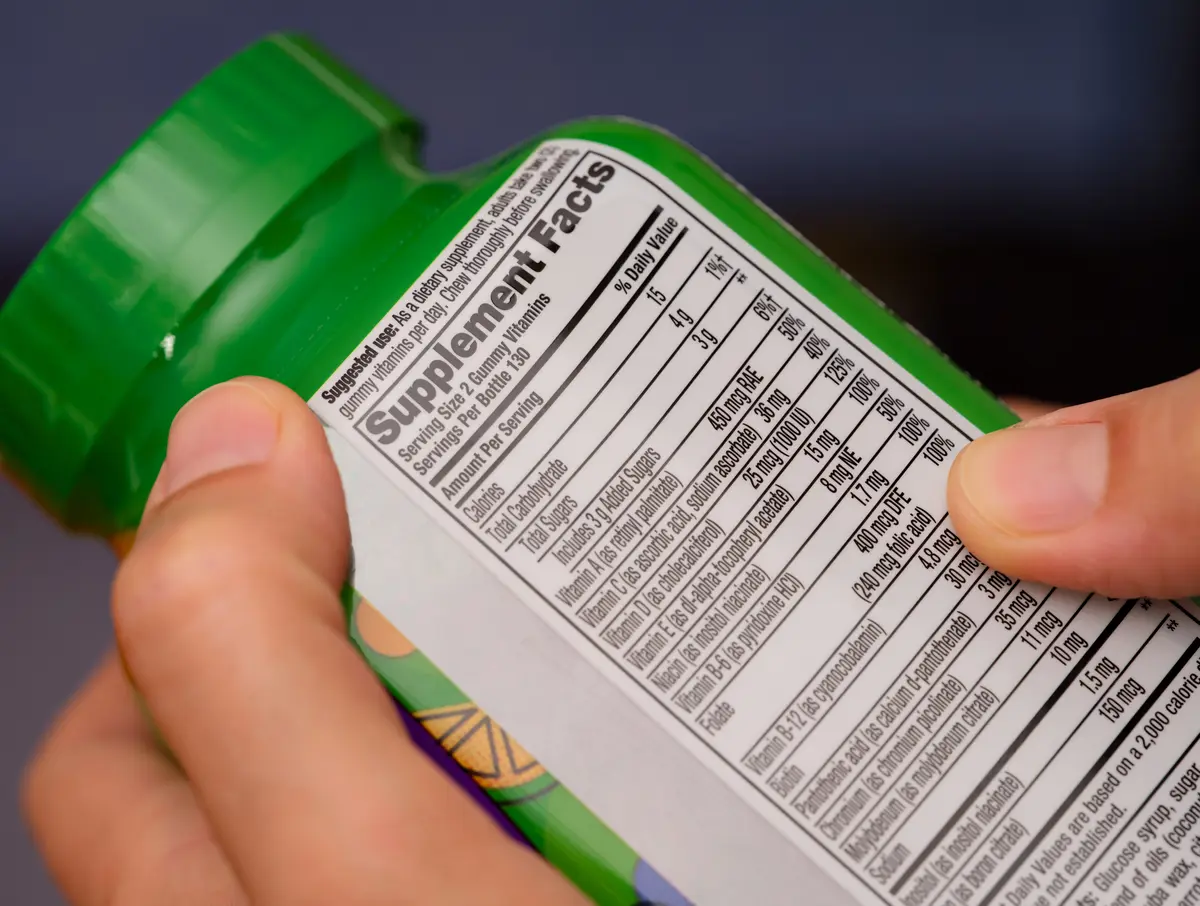Close view of a supplement facts label