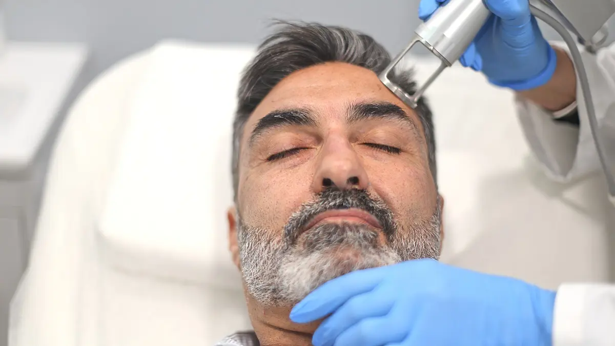 Man receiving a skin treatment at a clinic
