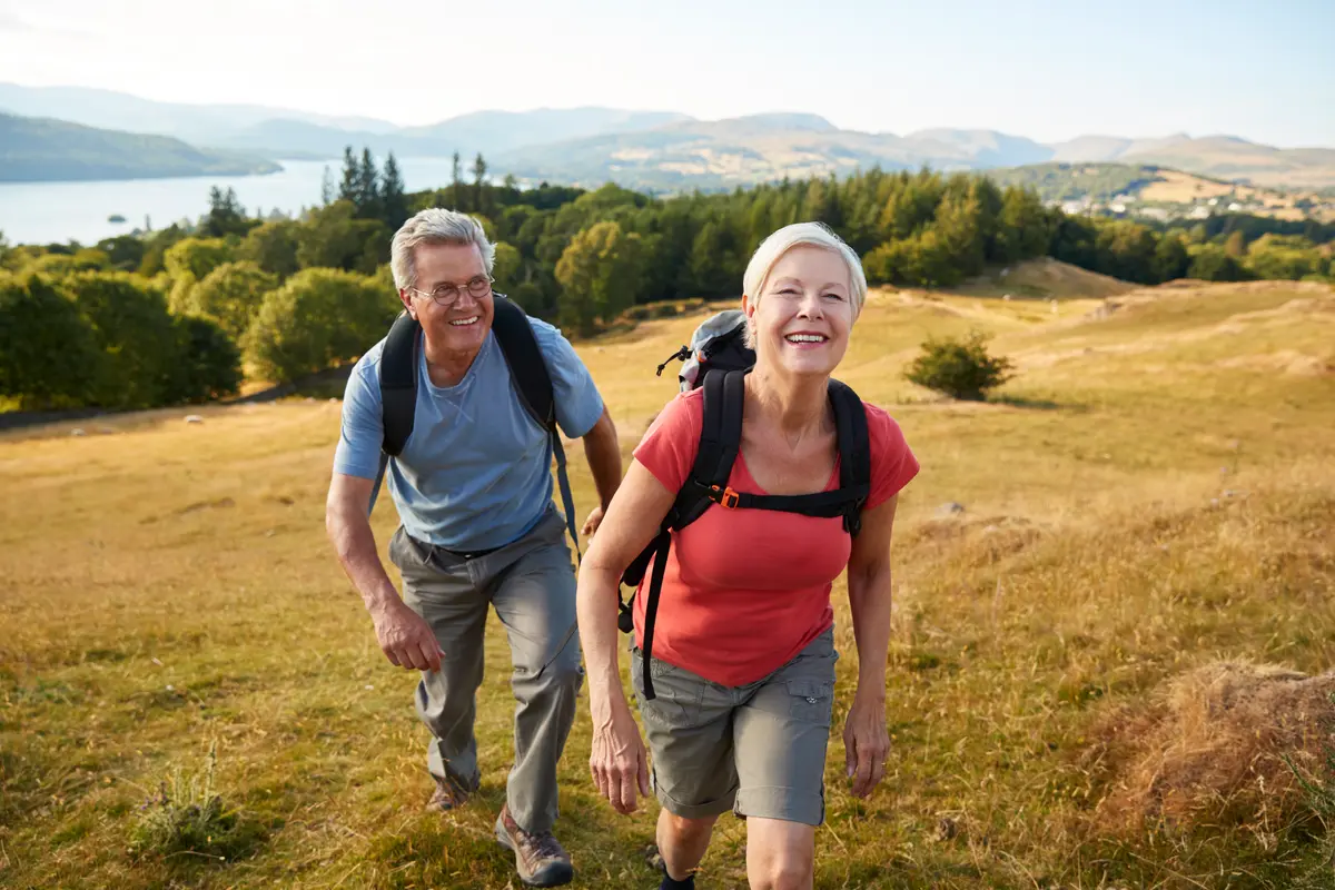Older couple hiking together